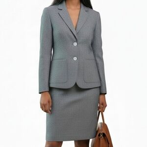 Kasper Skirt Suit Size 12 Black White 2 Button Blazer Notch Collar Kick Pleat